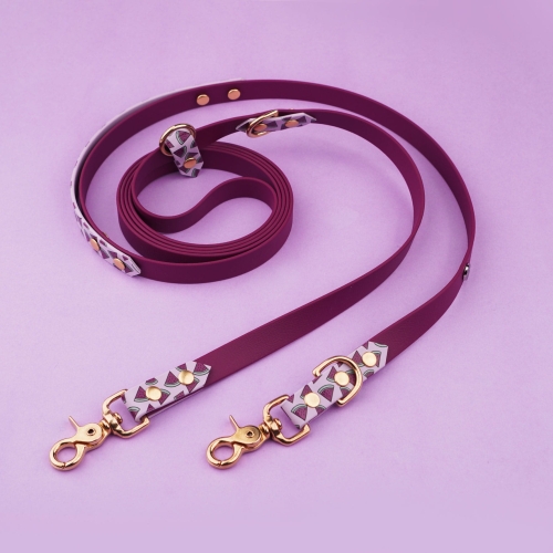 Bordowa smycz multifunkcyjna dla psa z Biothane z arbuzowym wzorem