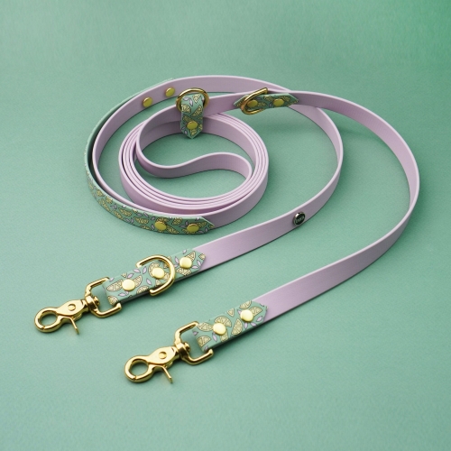 Lawendowa smycz dla psa z Biothane z detalami we wzorze cytrynki