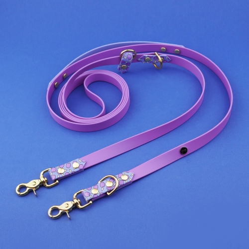 Wielofunkcyjna smycz dla psa z Biothane z kolorowym wzorem śliwek – praktyczna i trwała