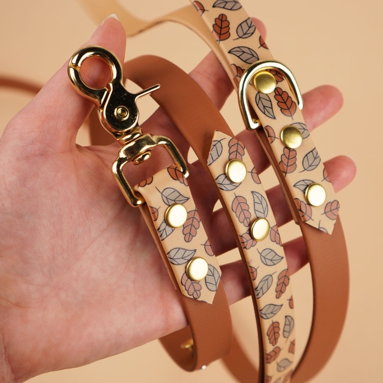 Mocny karabińczyk smyczy miejskiej dla psa, Biothane z motywem liści, wygodne łączenie – Bura