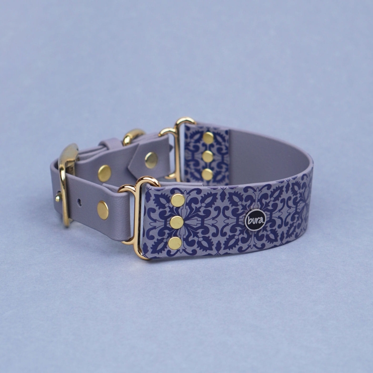 Szeroka obroża na sprzączkę z Biothane Casa Canina – szara, 38 mm, złote okucia