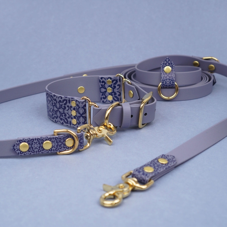 Szeroka obroża na sprzączkę Casa Canina i smycz z Biothane – szary zestaw Bura x LOANI