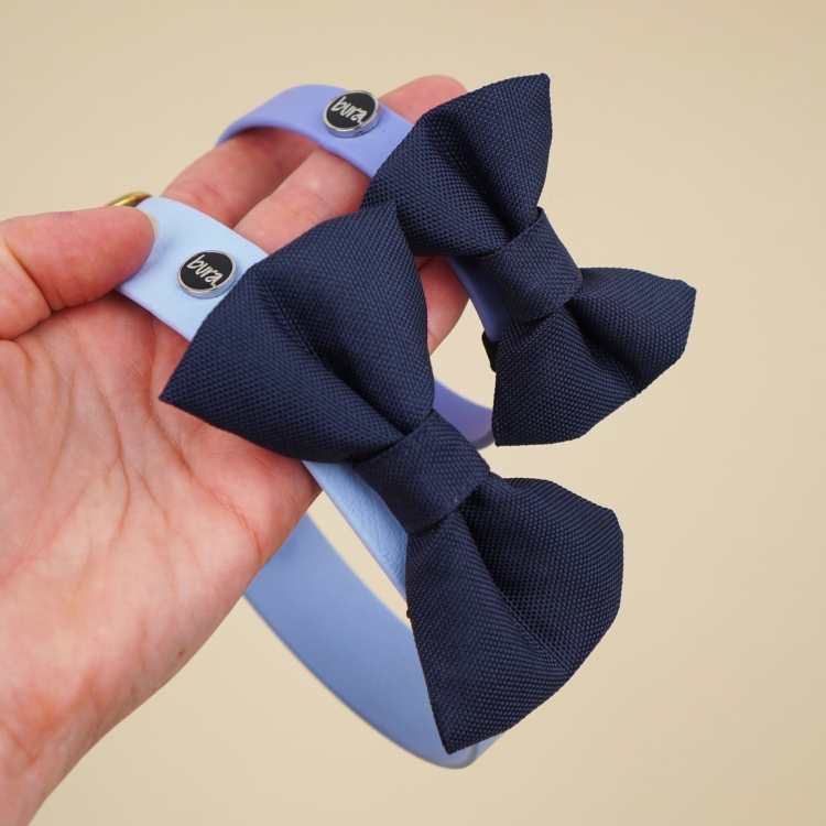 kokardka dla psa w kolorze granatowym na obroży