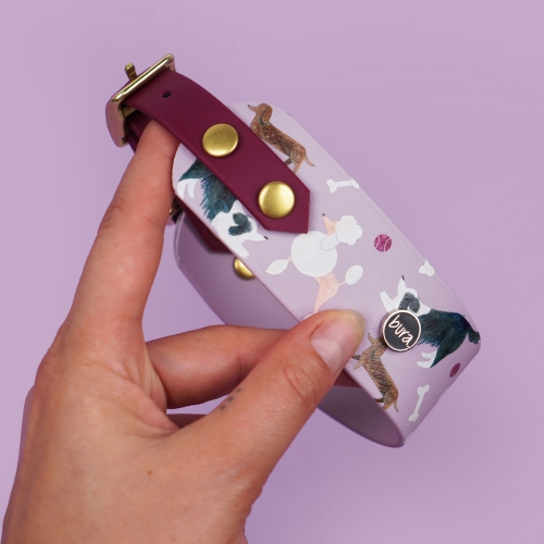Szeroka taśma obroży dla charta w pieski, liliowa — obroża dla whippeta i greyhounda